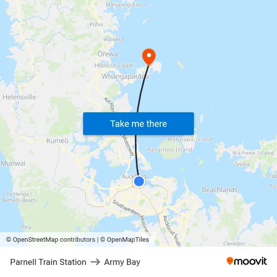 Parnell Train Station to Army Bay map