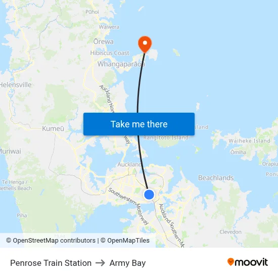 Penrose Train Station to Army Bay map