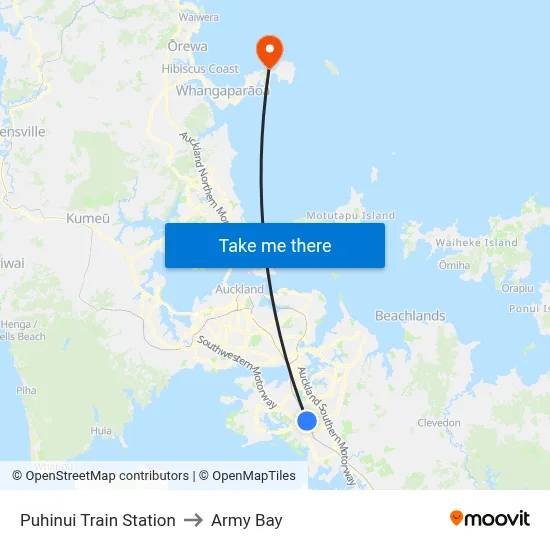 Puhinui Train Station to Army Bay map