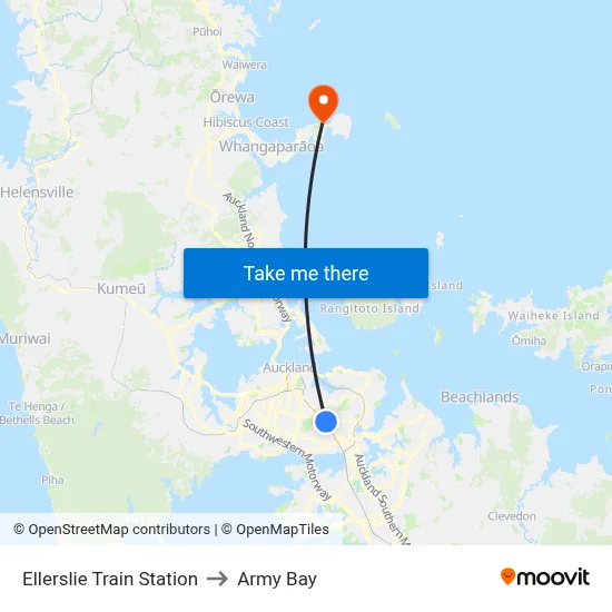 Ellerslie Train Station to Army Bay map