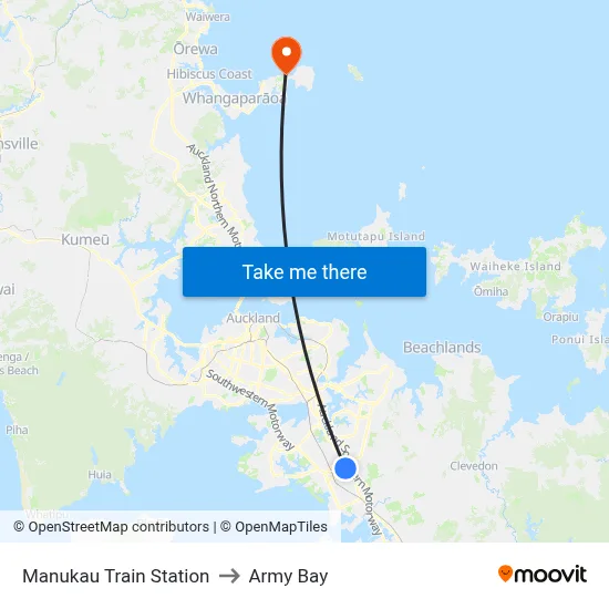 Manukau Train Station to Army Bay map