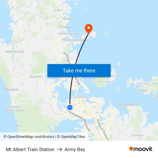Mt Albert Train Station to Army Bay map