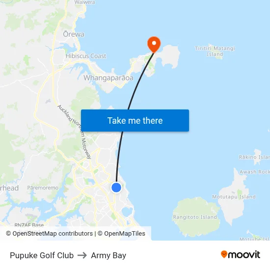 Pupuke Golf Club to Army Bay map