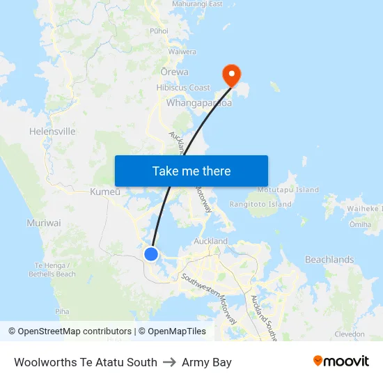 Woolworths Te Atatu South to Army Bay map