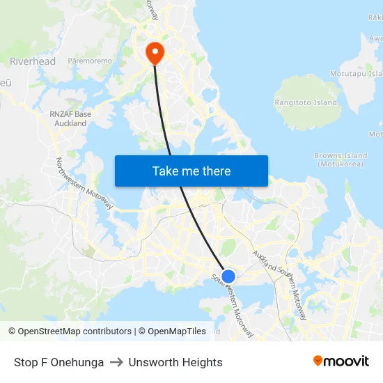 Stop F Onehunga to Unsworth Heights map