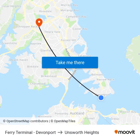 Ferry Terminal - Devonport to Unsworth Heights map