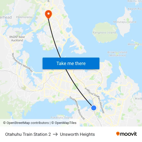 Otahuhu Train Station 2 to Unsworth Heights map