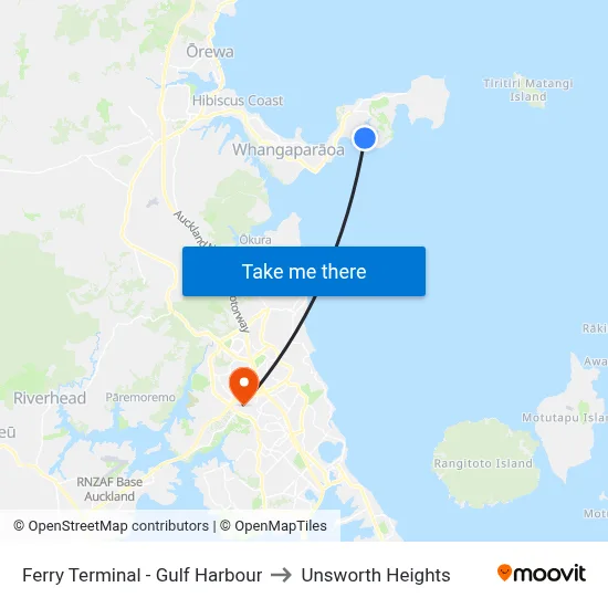 Ferry Terminal - Gulf Harbour to Unsworth Heights map