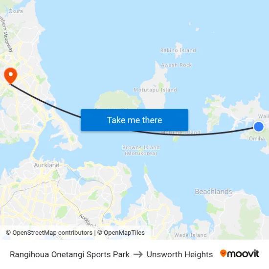 Rangihoua Onetangi Sports Park to Unsworth Heights map