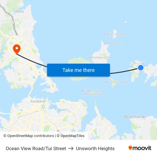 Ocean View Road/Tui Street to Unsworth Heights map