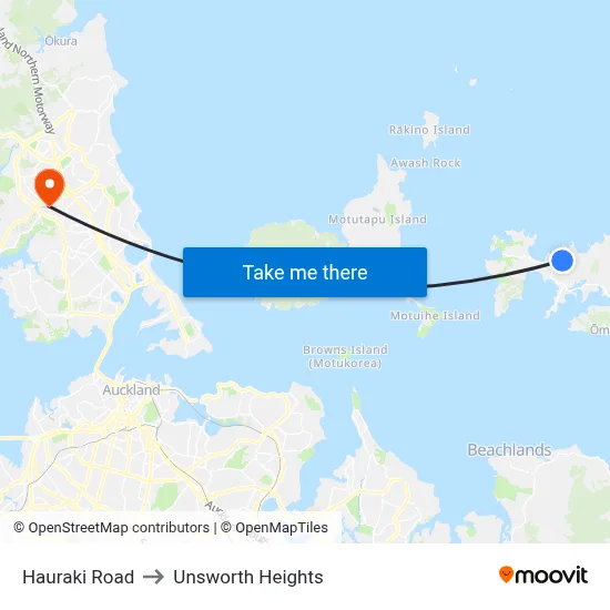 Hauraki Road to Unsworth Heights map