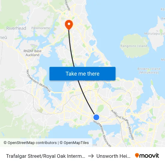 Trafalgar Street/Royal Oak Intermediate to Unsworth Heights map