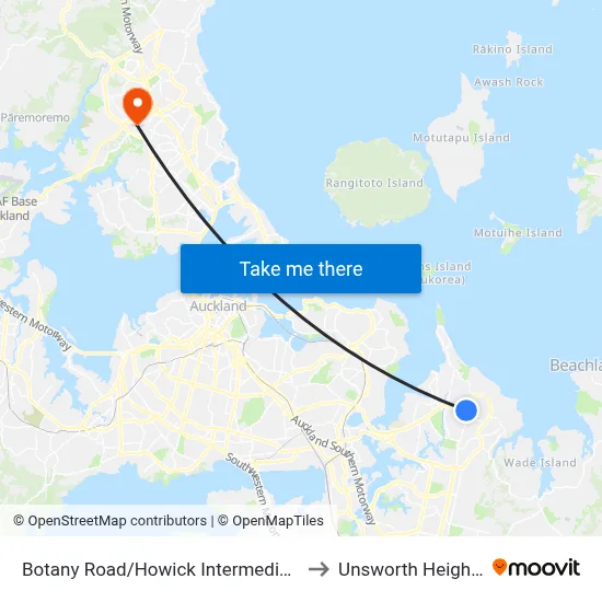 Botany Road/Howick Intermediate to Unsworth Heights map