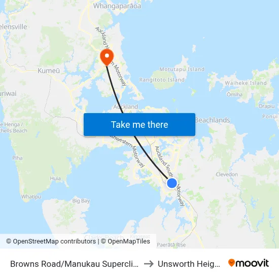Browns Road/Manukau Superclinic to Unsworth Heights map