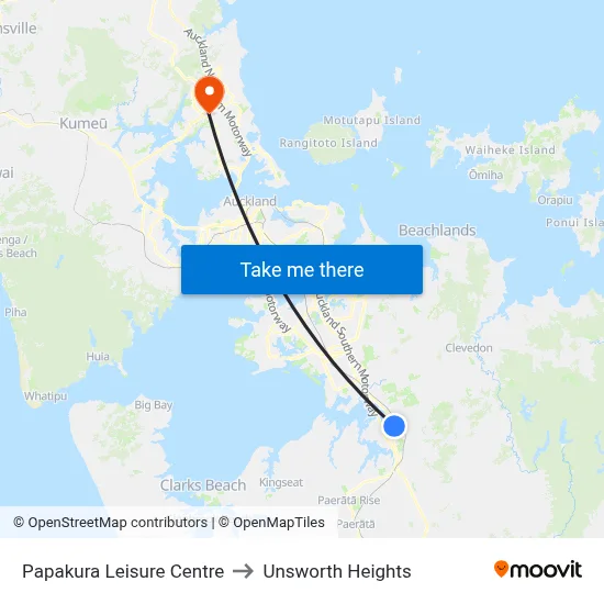 Papakura Leisure Centre to Unsworth Heights map