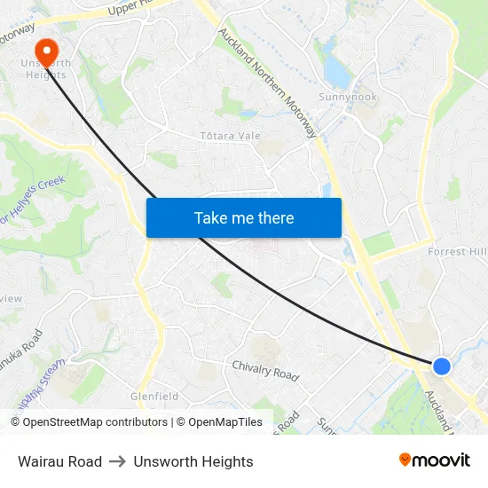Wairau Road to Unsworth Heights map