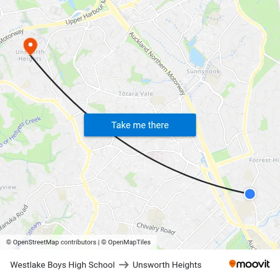 Westlake Boys High School to Unsworth Heights map