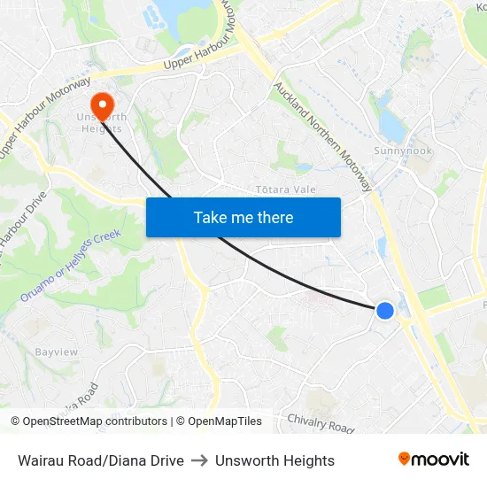 Wairau Road/Diana Drive to Unsworth Heights map