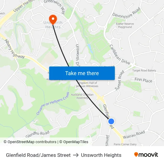 Glenfield Road/James Street to Unsworth Heights map