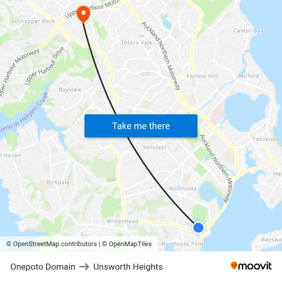 Onepoto Domain to Unsworth Heights map