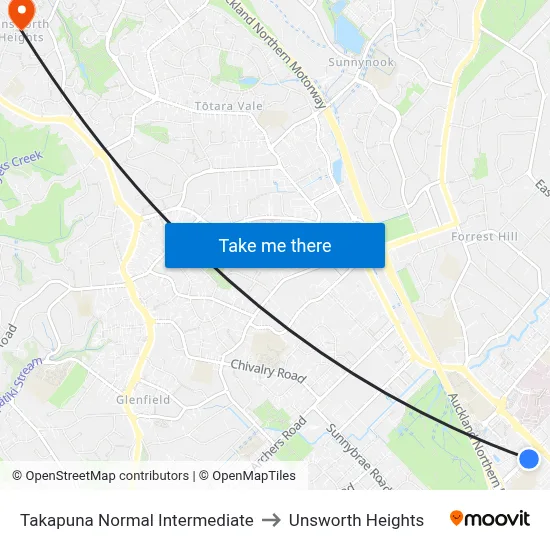 Takapuna Normal Intermediate to Unsworth Heights map
