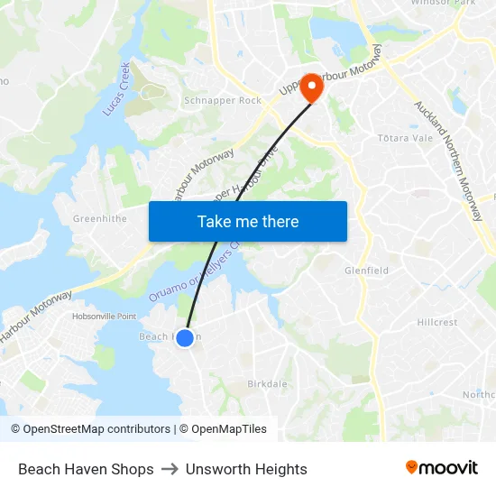 Beach Haven Shops to Unsworth Heights map