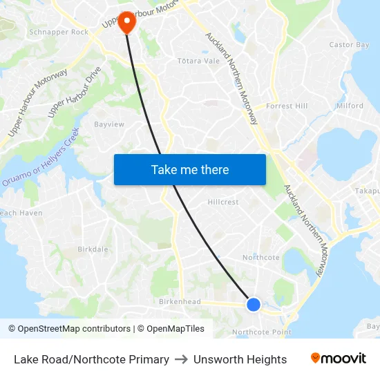 Lake Road/Northcote Primary to Unsworth Heights map