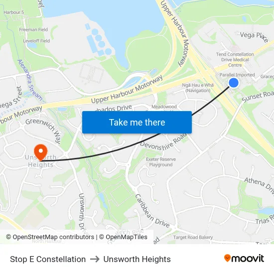 Stop E Constellation to Unsworth Heights map