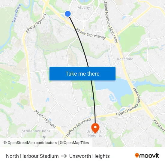 North Harbour Stadium to Unsworth Heights map