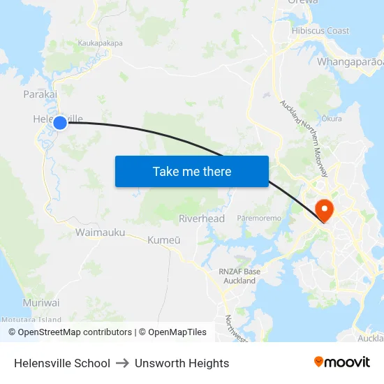 Helensville School to Unsworth Heights map