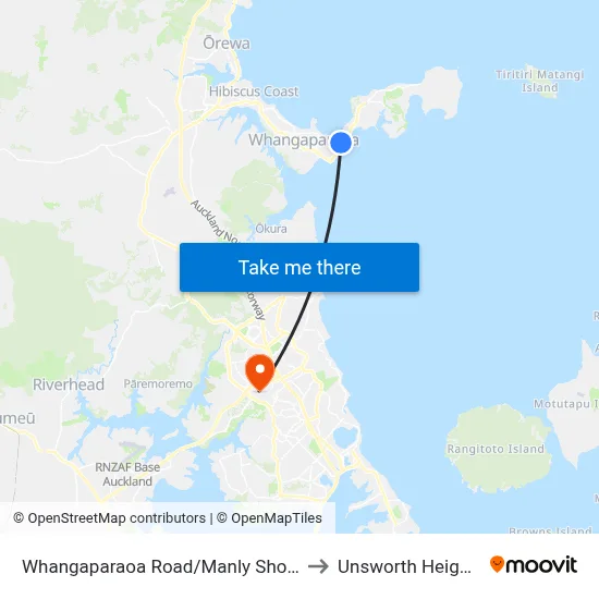 Whangaparaoa Road/Manly Shops to Unsworth Heights map