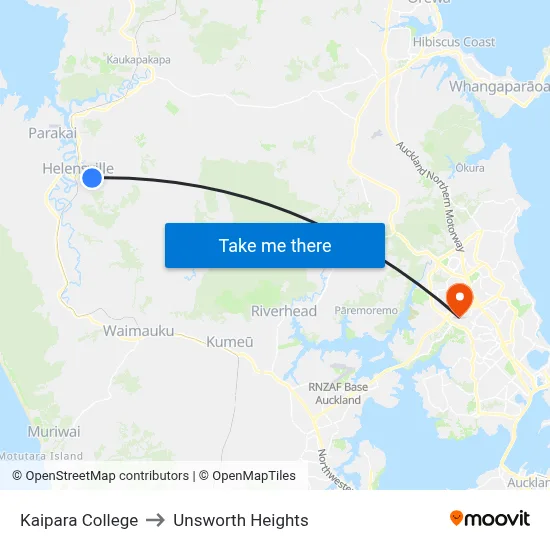 Kaipara College to Unsworth Heights map