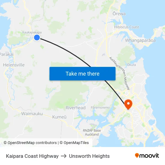 Kaipara Coast Highway to Unsworth Heights map