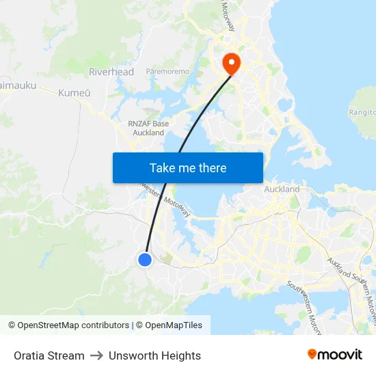 Oratia Stream to Unsworth Heights map