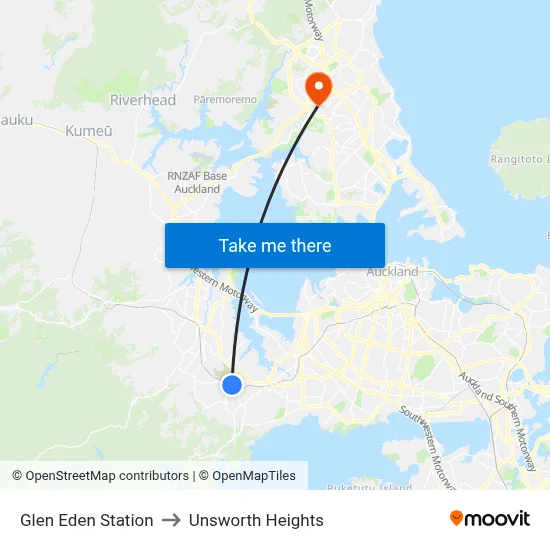 Glen Eden Station to Unsworth Heights map