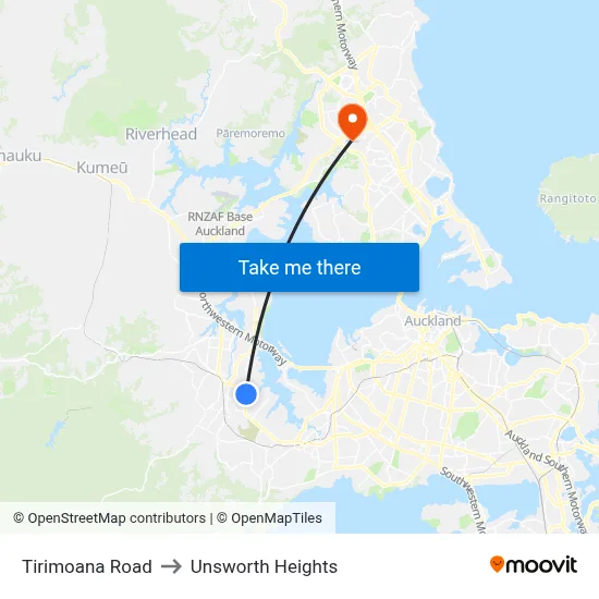 Tirimoana Road to Unsworth Heights map