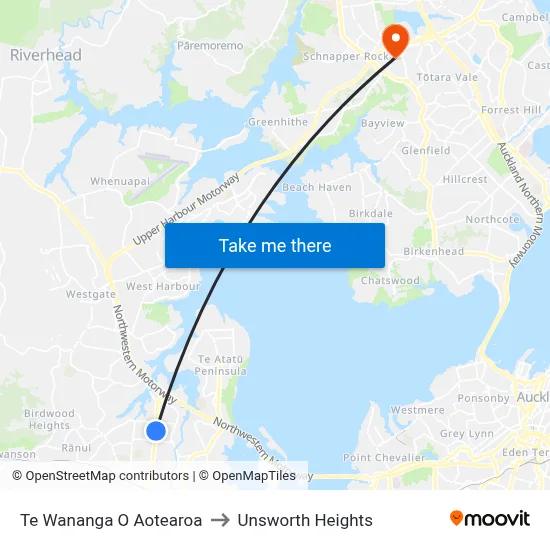 Te Wananga O Aotearoa to Unsworth Heights map