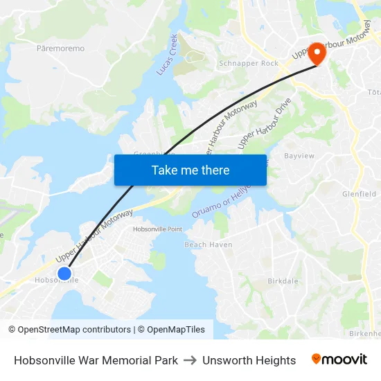 Hobsonville War Memorial Park to Unsworth Heights map