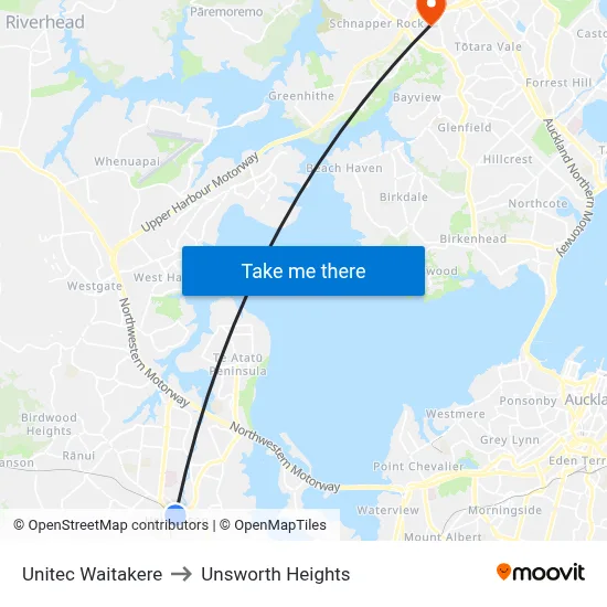 Unitec Waitakere to Unsworth Heights map