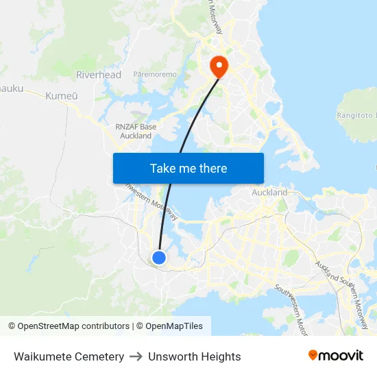 Waikumete Cemetery to Unsworth Heights map