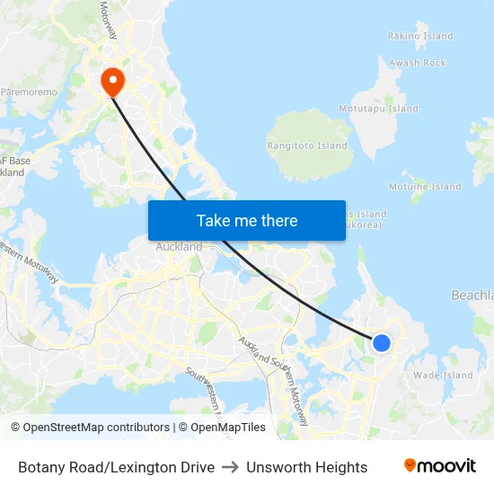 Botany Road/Lexington Drive to Unsworth Heights map