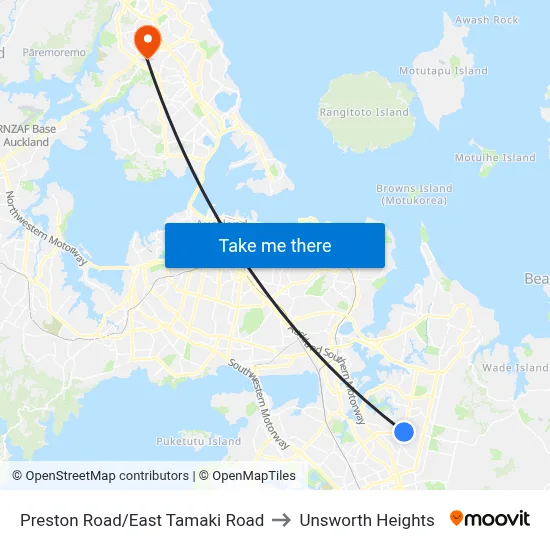 Preston Road/East Tamaki Road to Unsworth Heights map