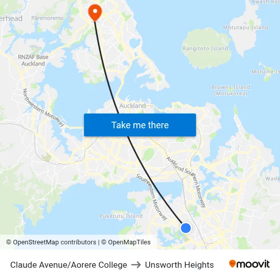 Claude Avenue/Aorere College to Unsworth Heights map
