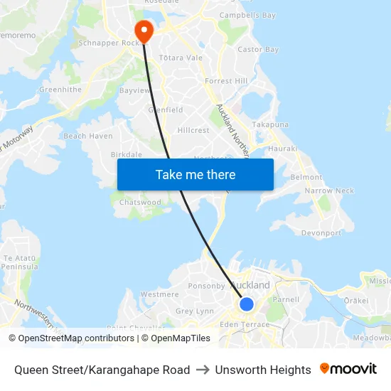 Queen Street/Karangahape Road to Unsworth Heights map