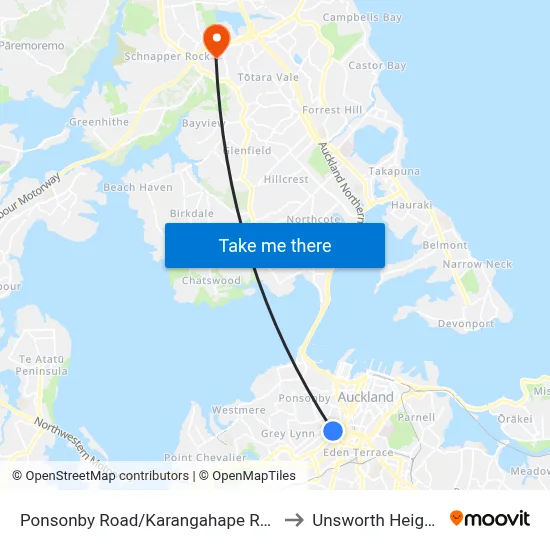 Ponsonby Road/Karangahape Road to Unsworth Heights map