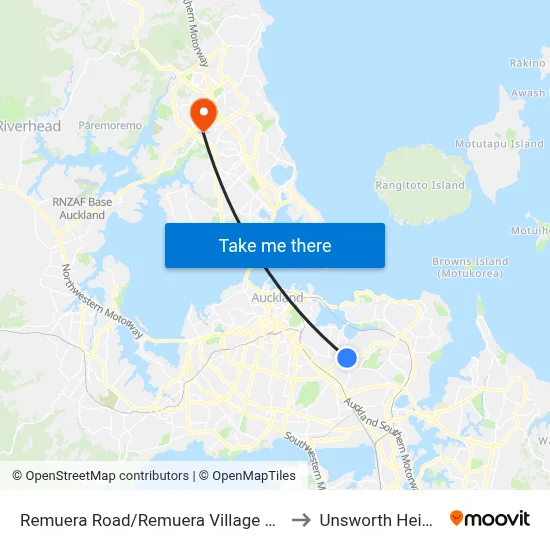 Remuera Road/Remuera Village Shops to Unsworth Heights map