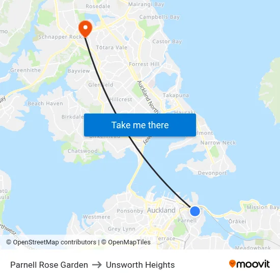 Parnell Rose Garden to Unsworth Heights map
