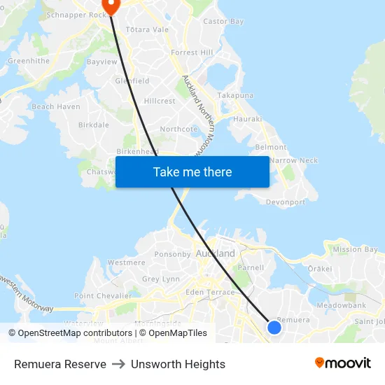 Remuera Reserve to Unsworth Heights map