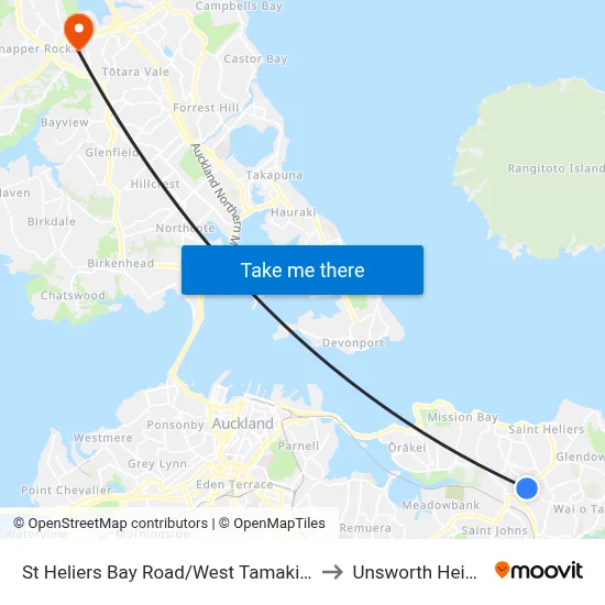 St Heliers Bay Road/West Tamaki Road to Unsworth Heights map
