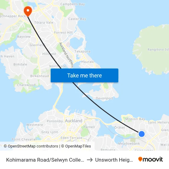 Kohimarama Road/Selwyn College to Unsworth Heights map